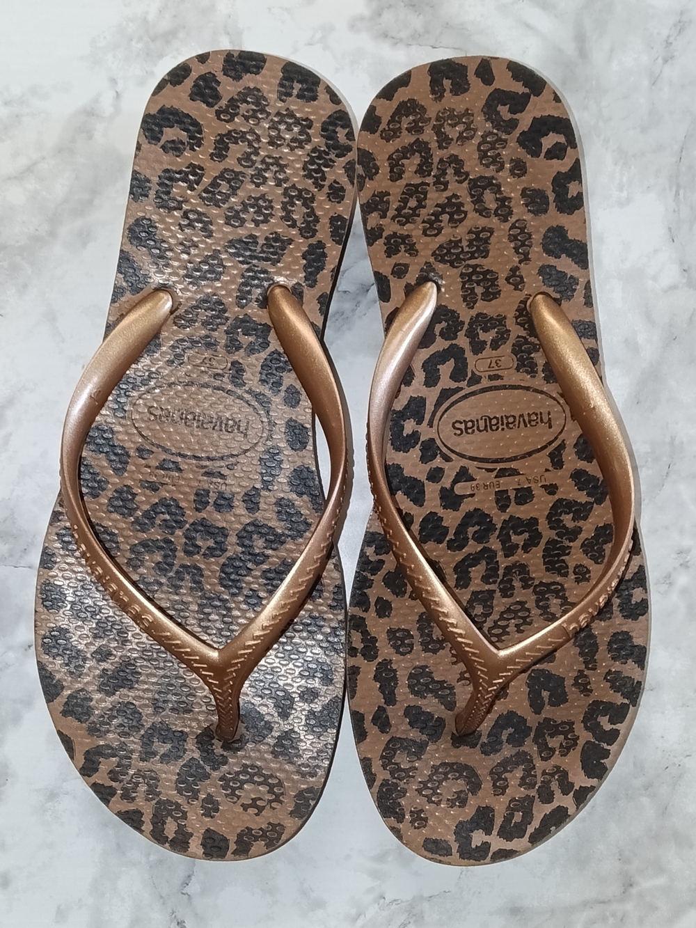 Havaianas Women's Leopard Animal Print Wedge Thong Flip Flops Bronze 7 Comfort